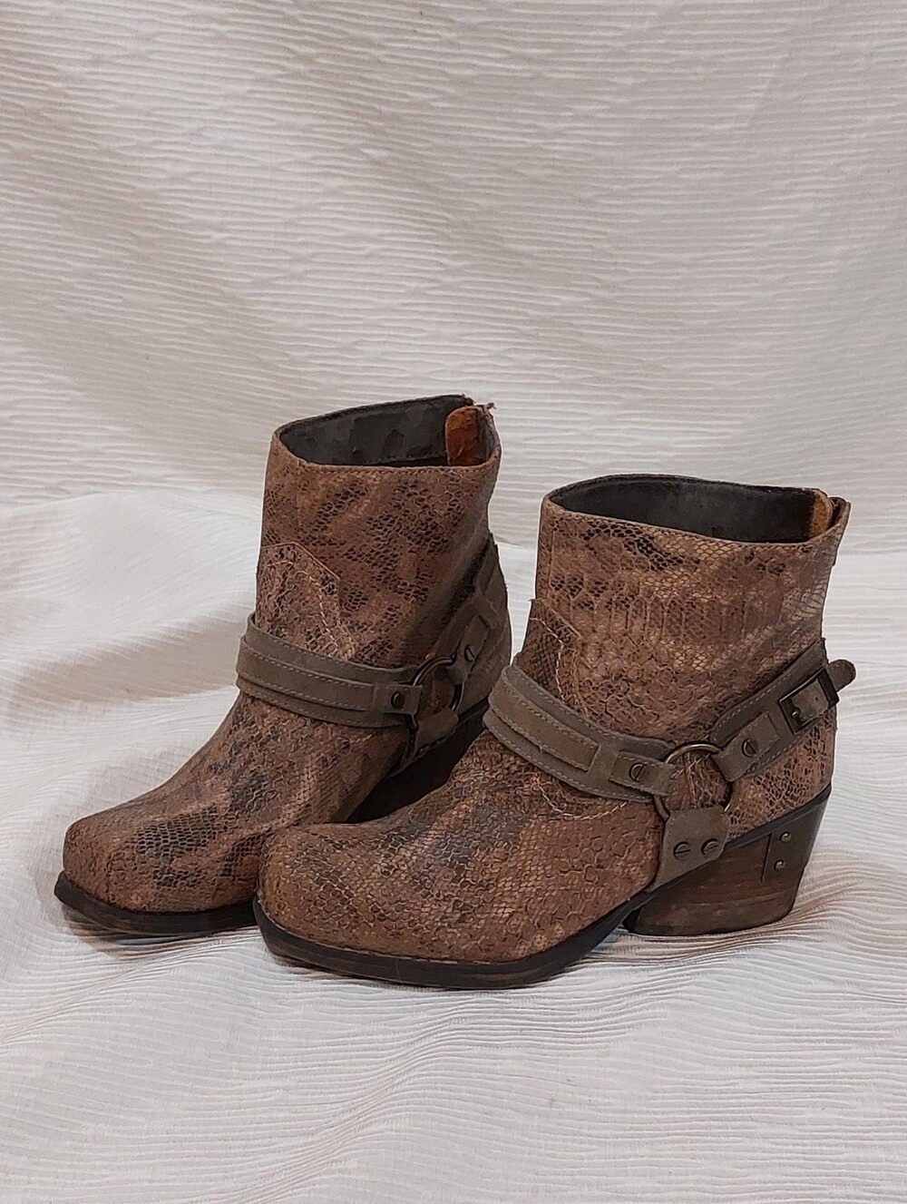 Women's Brown Snake-Print Ankle Booties with Buckle Strap Sizec7.5